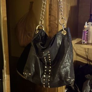 Michael Kors black, gold, studded, hardware, handbag, and shoulder bag, like new